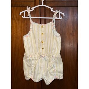 Shabby Chic Toddler Girls Yellow Striped Floral Trim Romper Size 24M